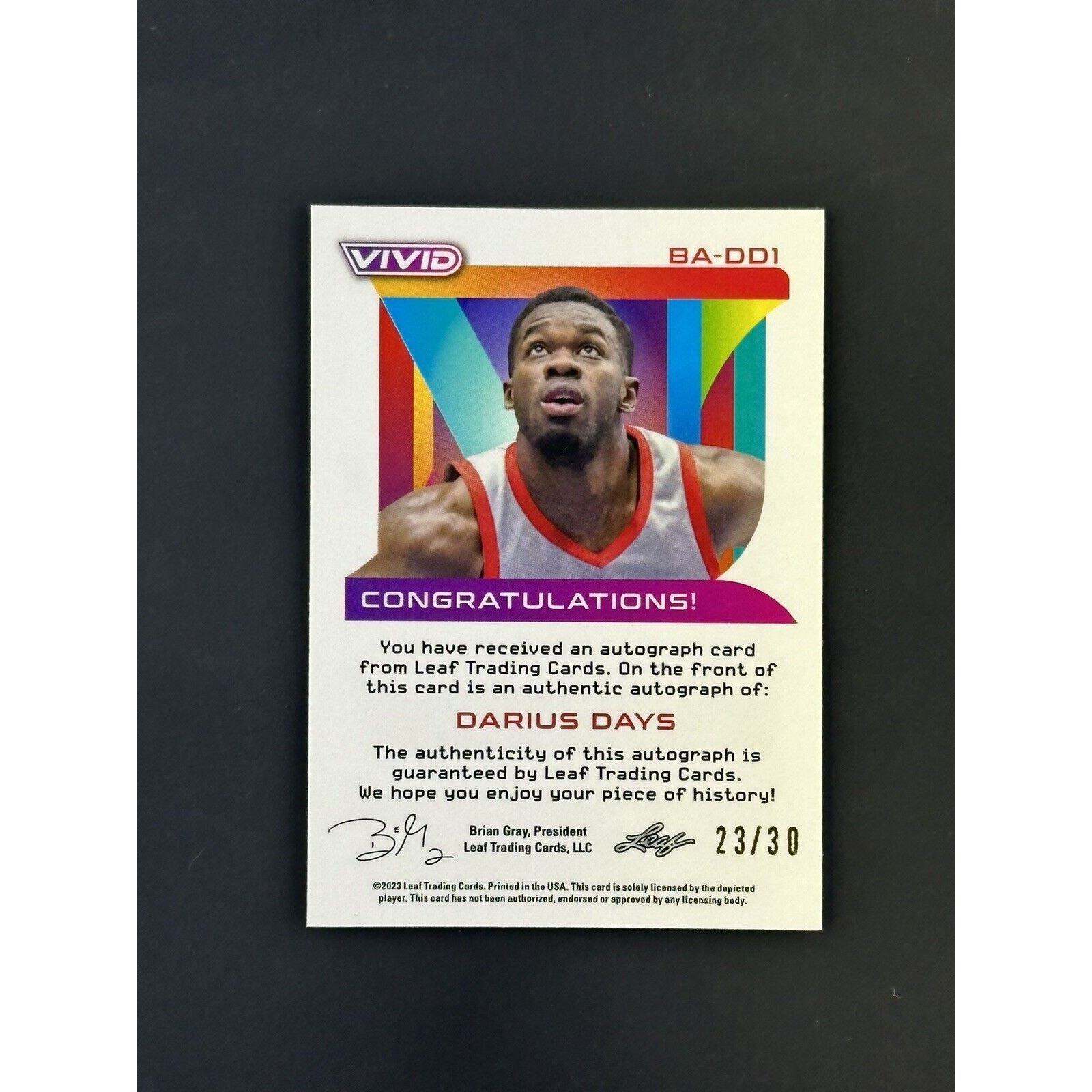DARIUS DAYS 2023 Leaf Vivid Blue AUTo /30 HOUSTON ROCKETS