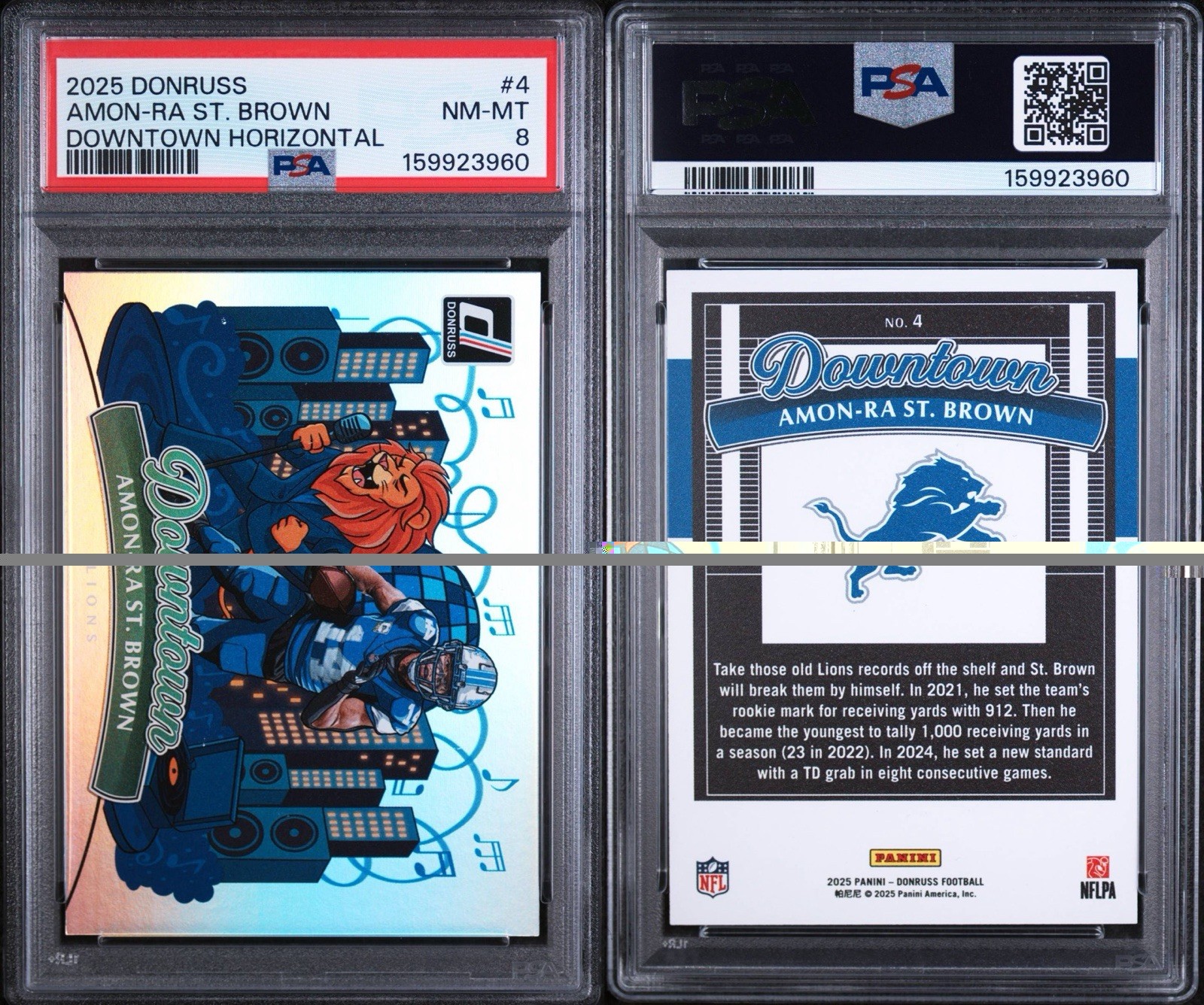 2025 Panini Donruss Amon-Ra St. Brown Downtown Horizontal PSA 8