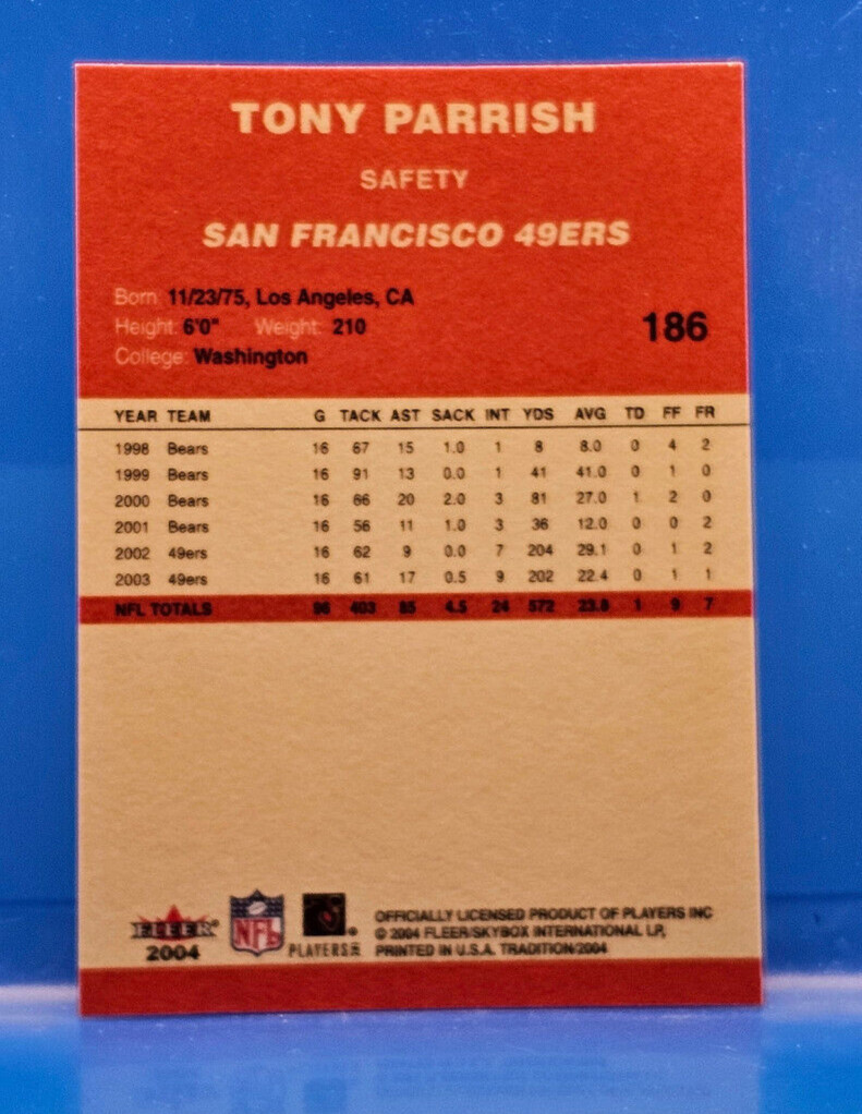 Tony Parrish, S – Fleer-Tradition / Skybox – 49ers, 2004 – #186