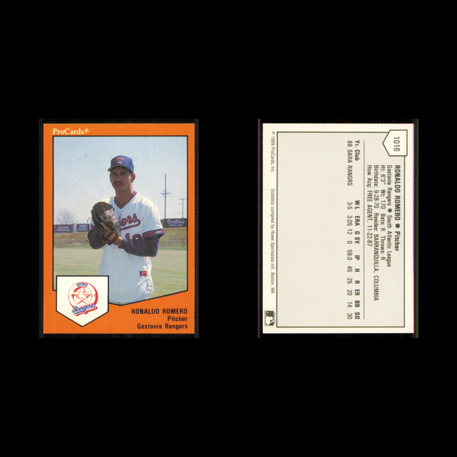 Ronaldo Romero #1016 1989 ProCards Minor League Team Sets Gastonia Rangers Card