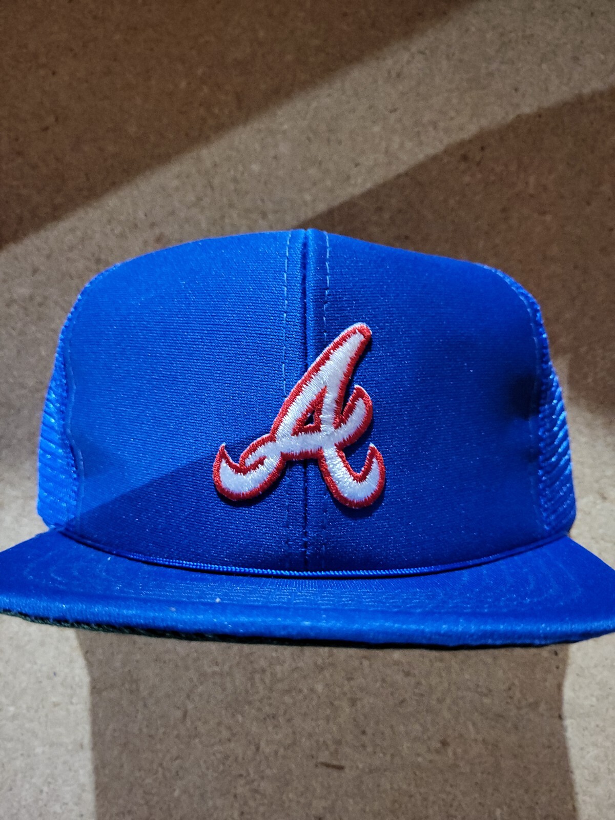 Vintage 1990s Atlanta Braves Blue Snapback Baseball Mesh Hat Cap White/Red A New