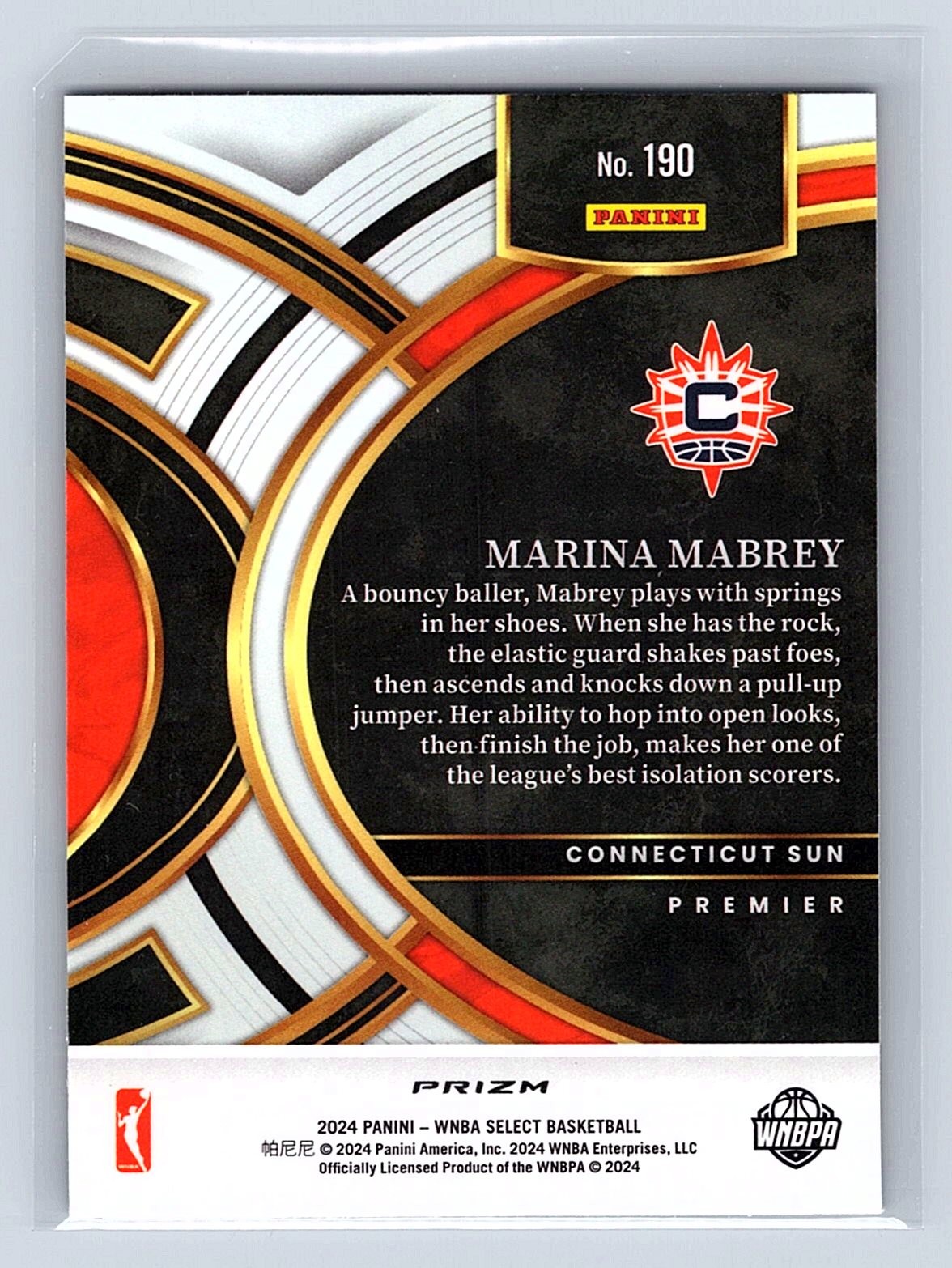 2024 Panini Select WNBA Marina Mabrey Tiger Prizm Premier SSP #190 Sun
