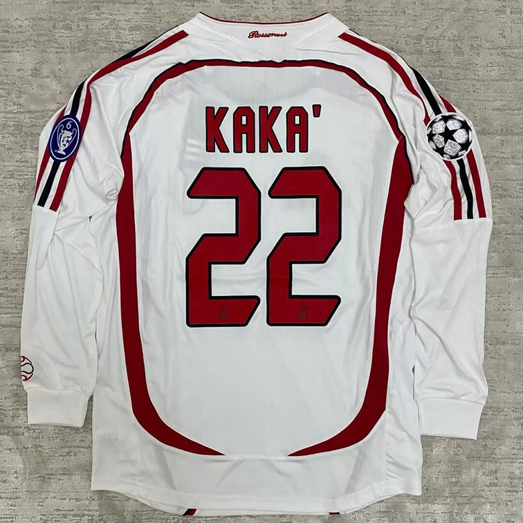 AC Milan Kaka #22 Away Champions League Long Sleeve Vintage Retro White Jersey