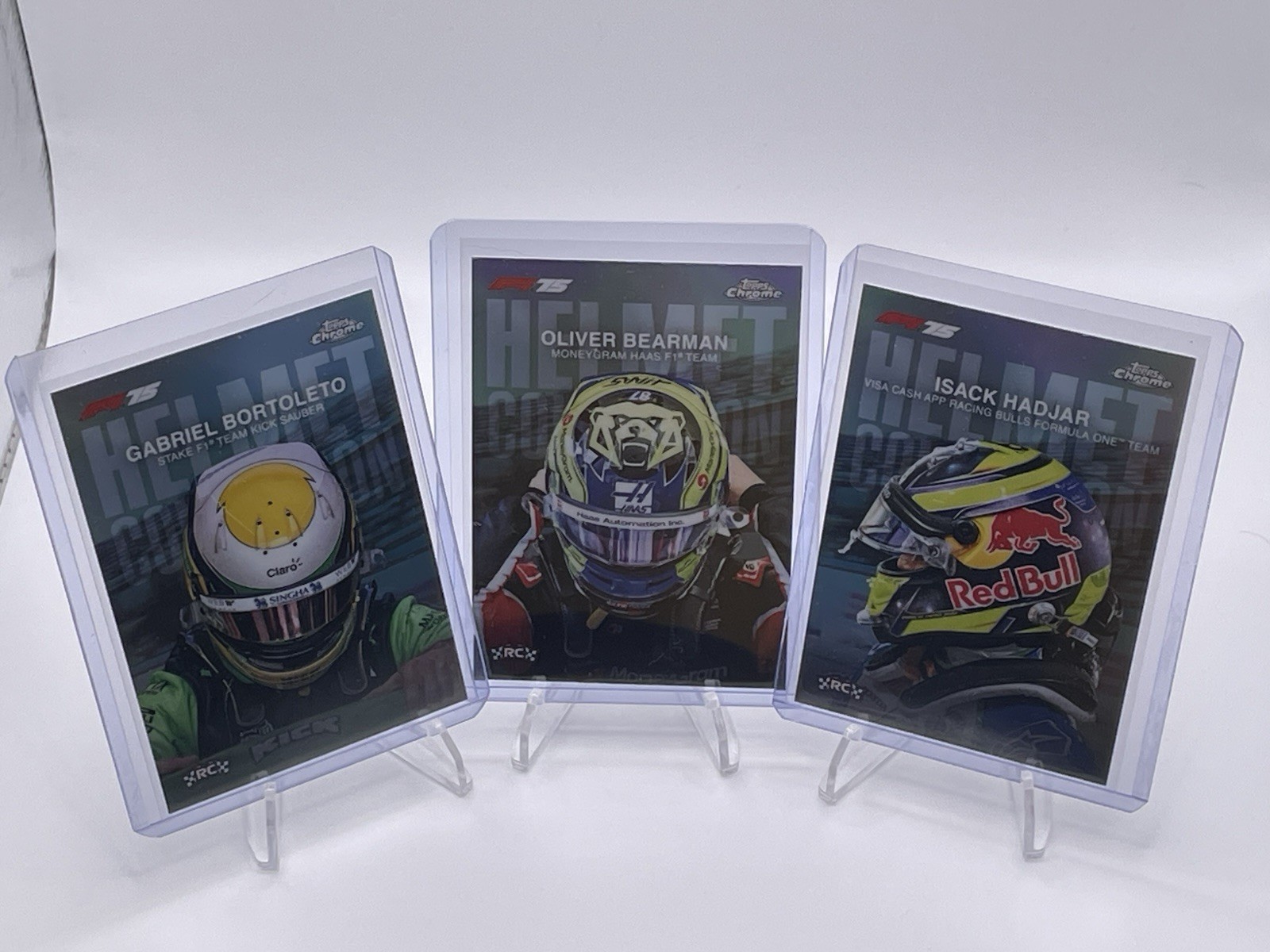 Topps Chrome F1 2025 Helmet Collection RC Bortoleto Bearman Hadjar 3 Card Lot