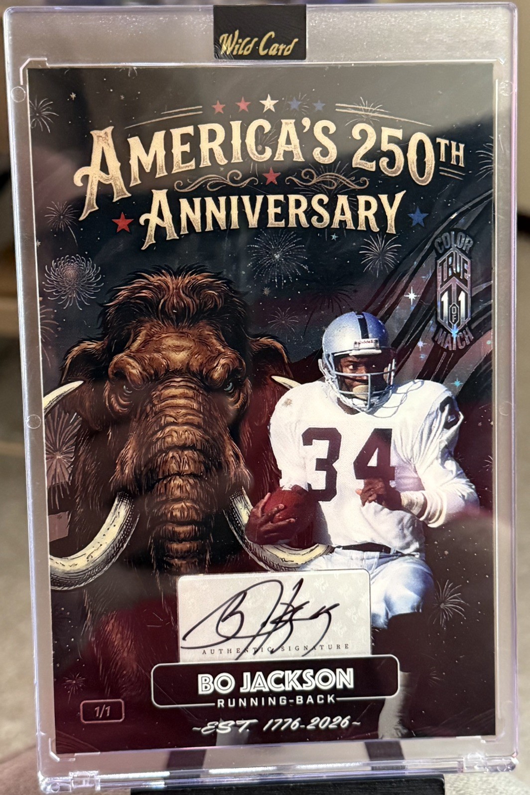 2026 Wild Card USA 250th Anniversary Bo Jackson True 1/1 Clr Match Auto Mammoth