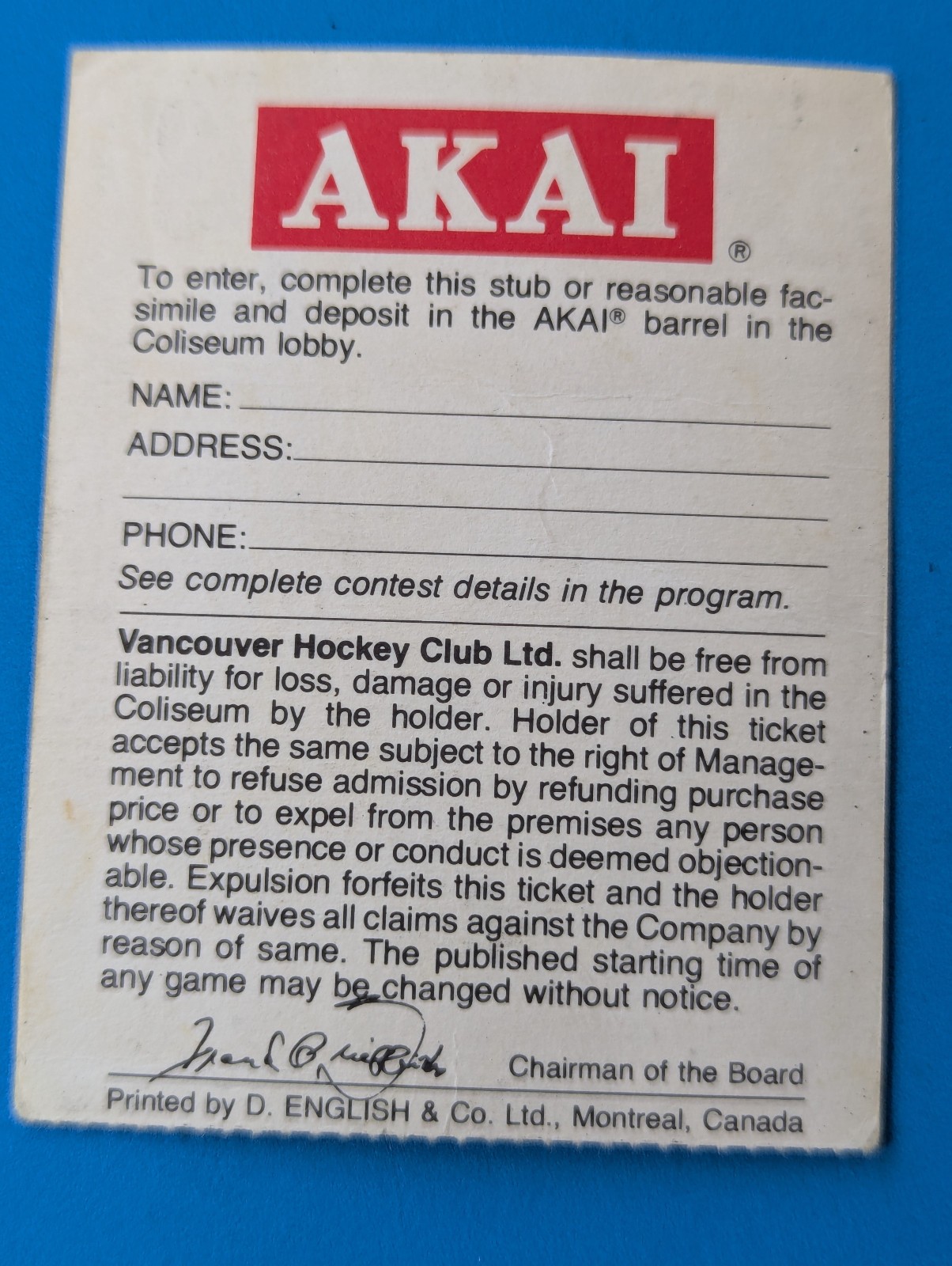 TICKET STUB Vancouver Canucks vs Boston Bruins Feb 24-1979 0.9