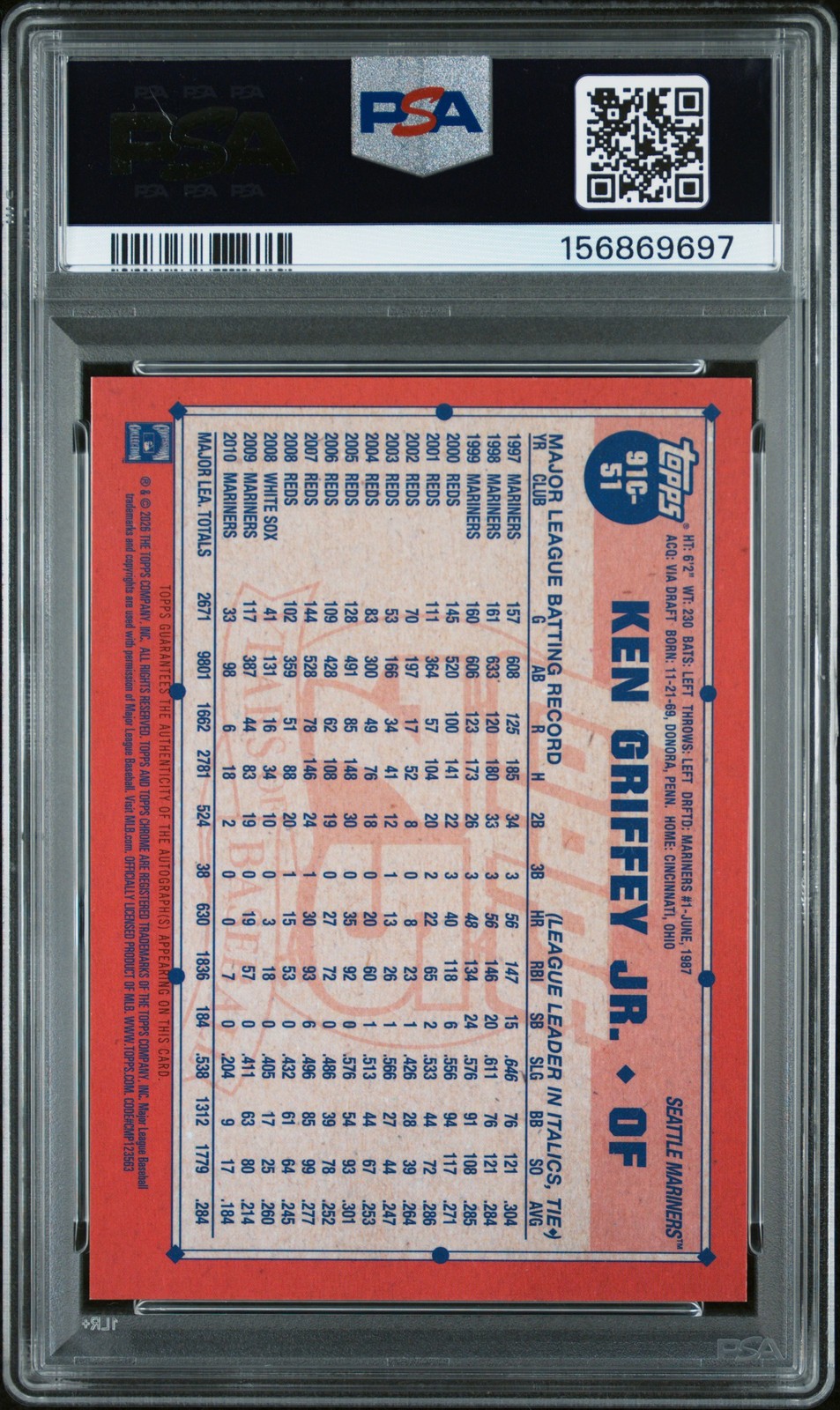 2026 Topps Silver Pack Autograph #91C-51 Ken Griffey Jr. /50 PSA 10 POP 1