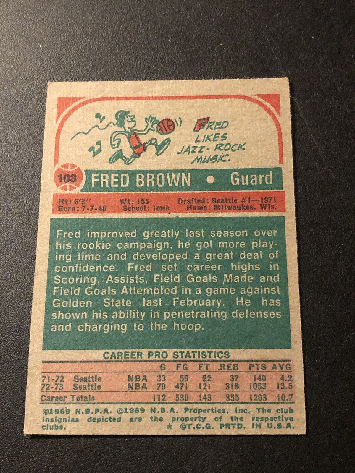 1973-74 Topps Fred Brown #103 Rookie RC EXMT