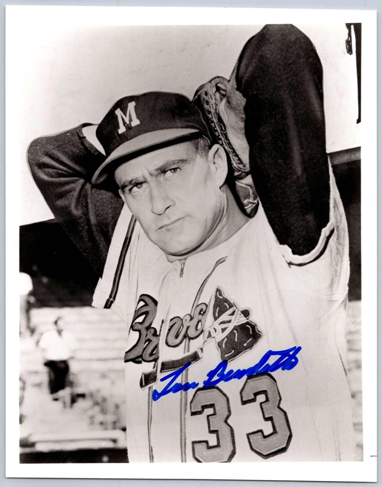 Signed Baseball Photo Lew Burdette Milwaukee Braves No. 33 Black & White 8×10