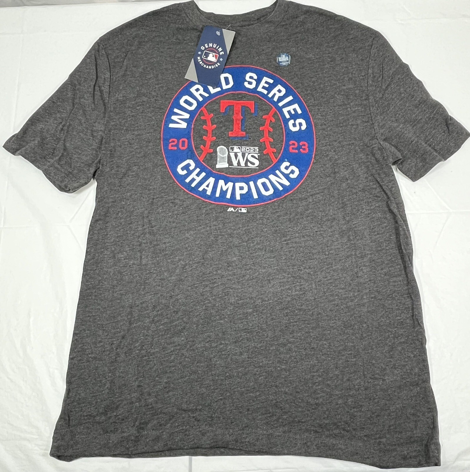 MLB Texas Rangers 2023 World Series Champions Tee Shirt, Men’s Medium, Gray, NEW