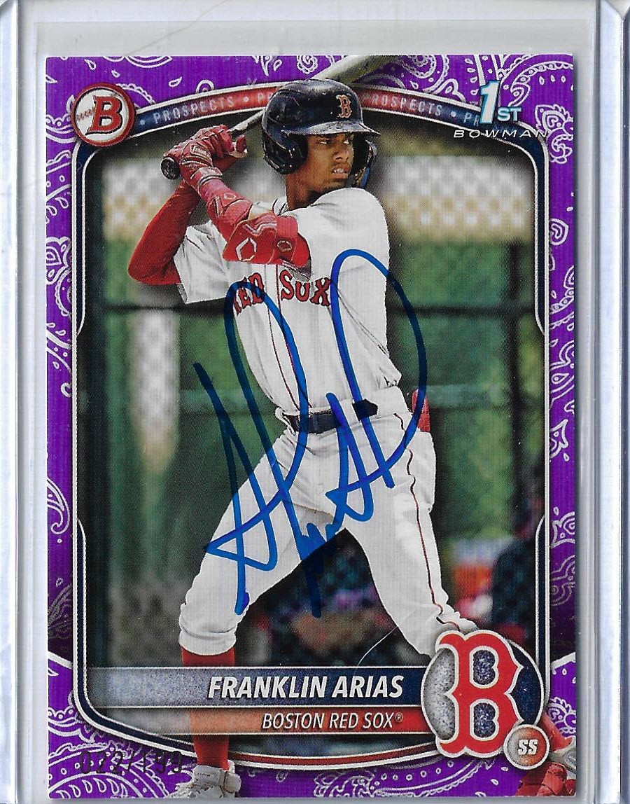 Franklin Arias Autographed 2025 Bowman Prospects Purple Pattern BP67 Rookie Card