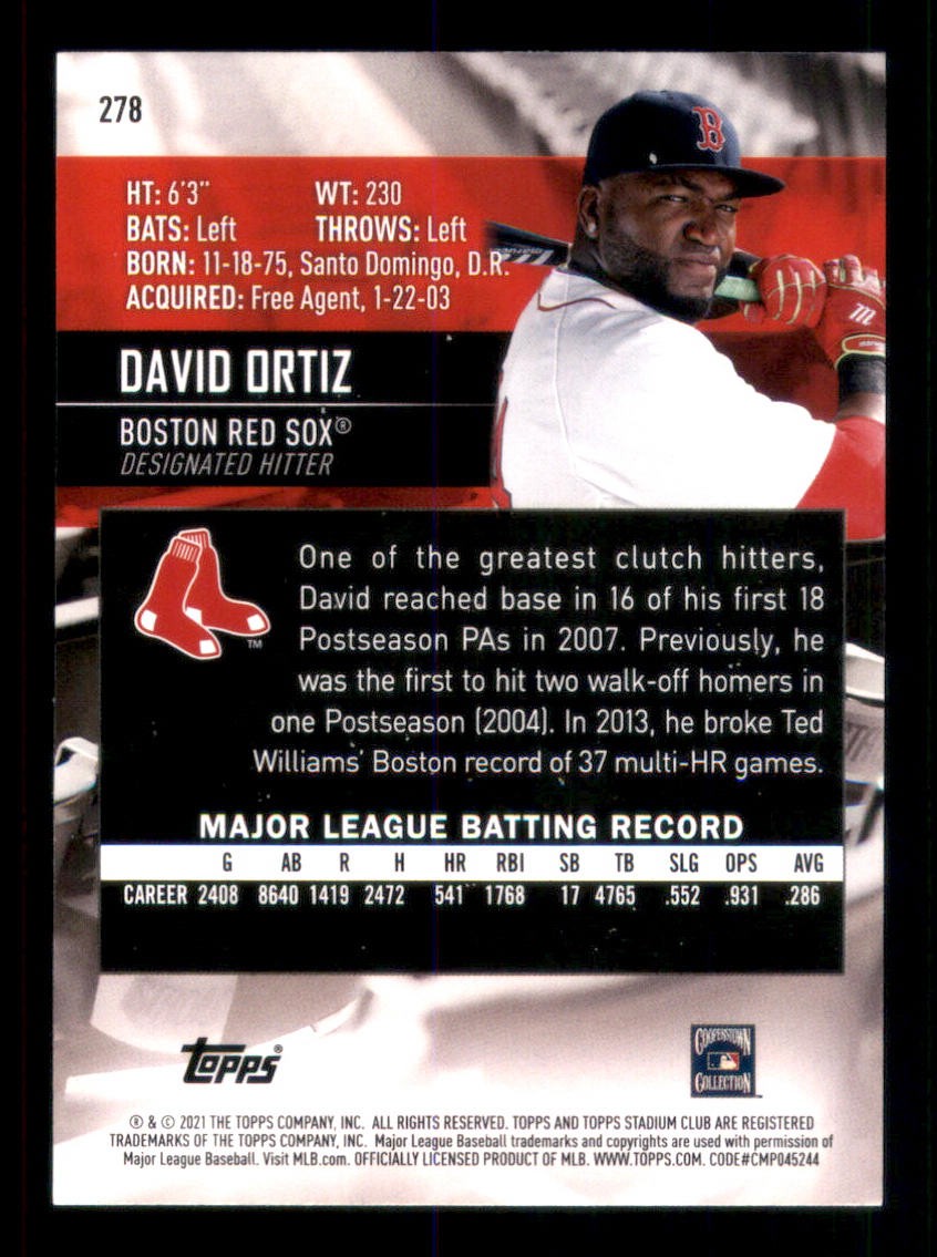 2021 Stadium Club #278 David Ortiz Boston Red Sox 67184