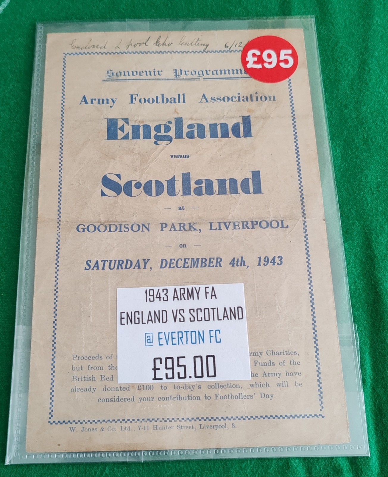 1943 England V Scotland Army Game @ Everton FC Football Programme Good 4 Page