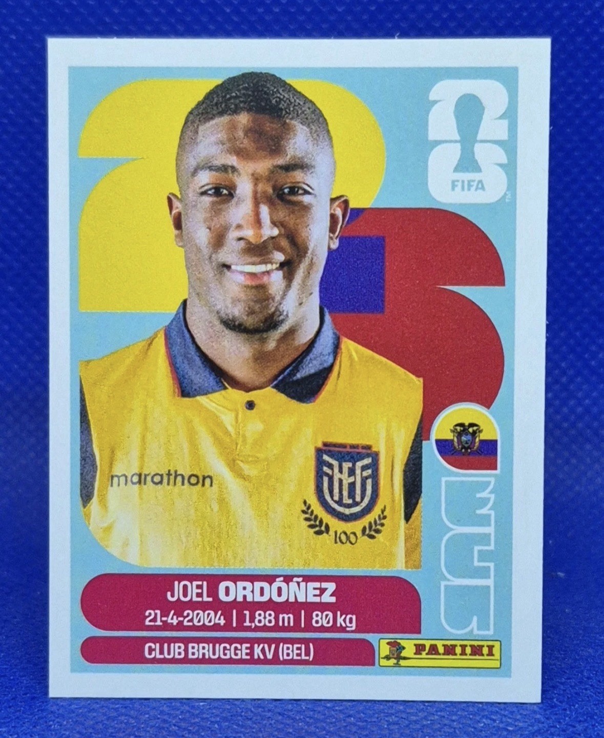 Panini FIFA World Cup 2026 Sticker ECU 8 Joel Ordóñez Portrait Club Brugge KV