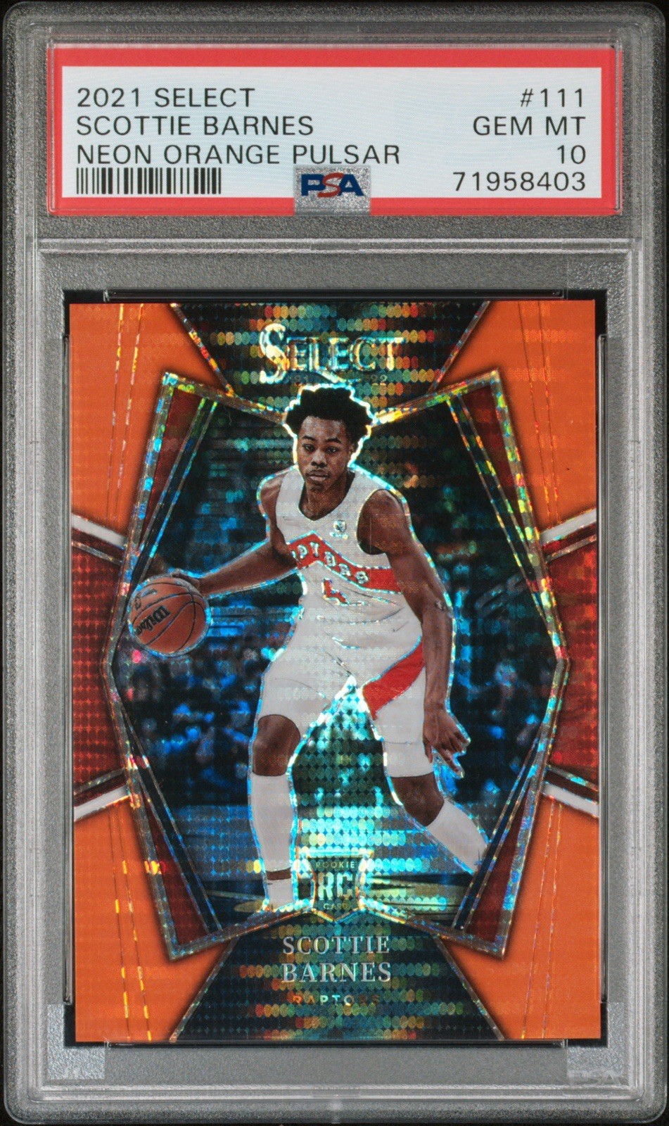2021 Panini Select Scottie Barnes #111 Neon Orange Pulsar /15 RC PSA 10