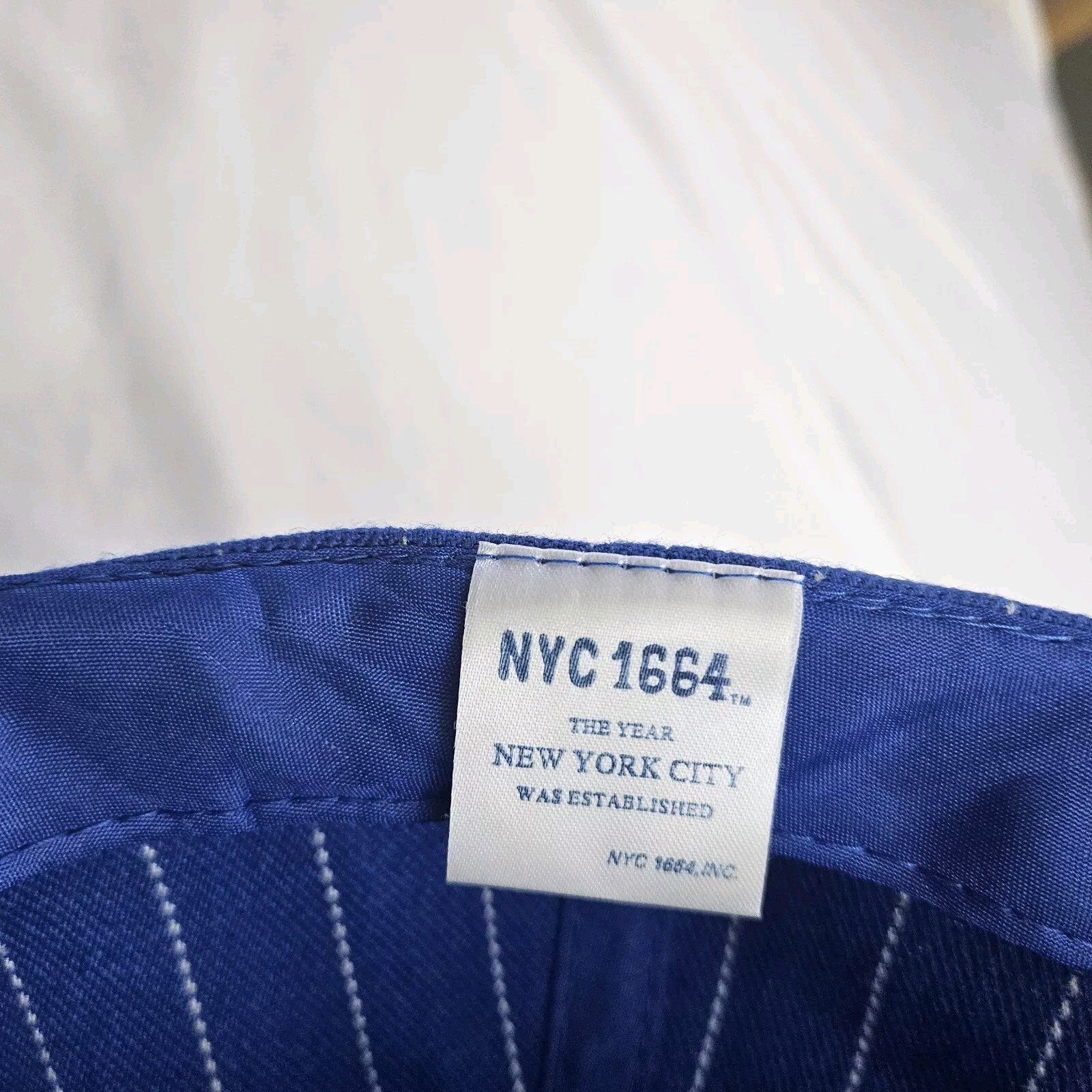 Vtg Yankees Blue w/ White Pinstripes Baseball Cap Embroidered NYC 1664 Snap Back