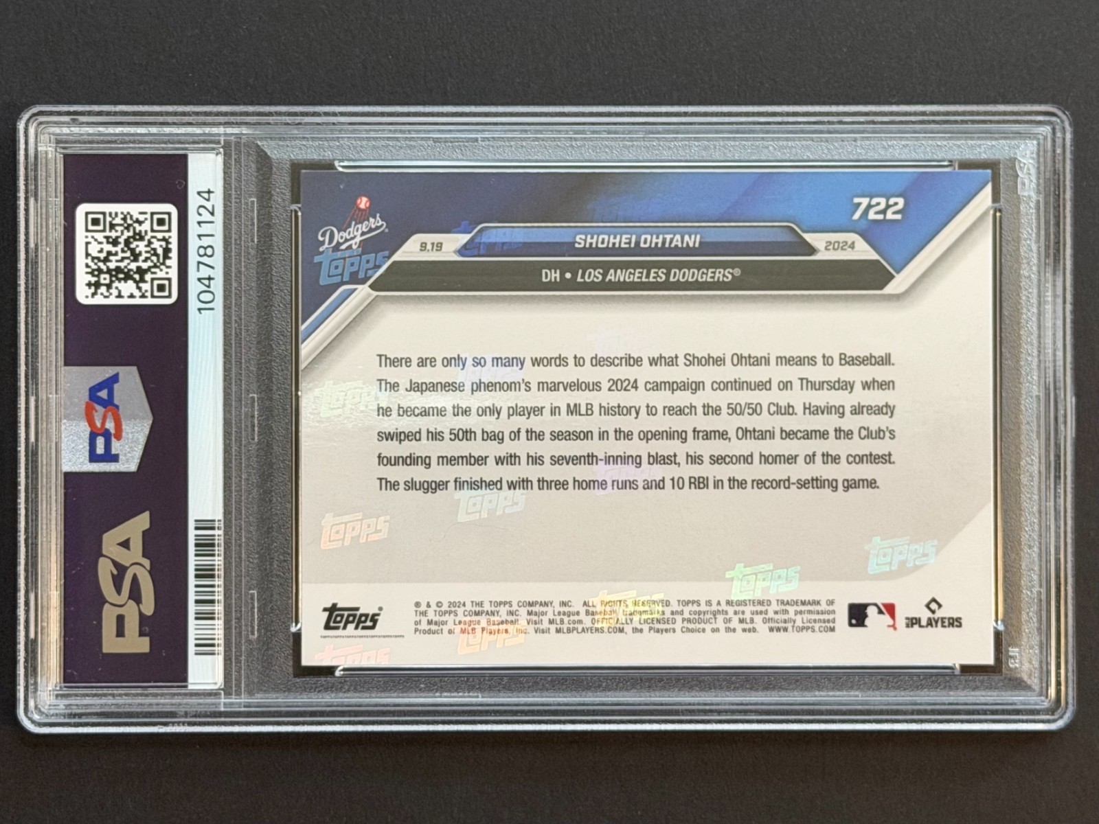 Shohei Ohtani #722 2024 Topps Now Card 50/50 Player Los Angeles Dodgers PSA 8