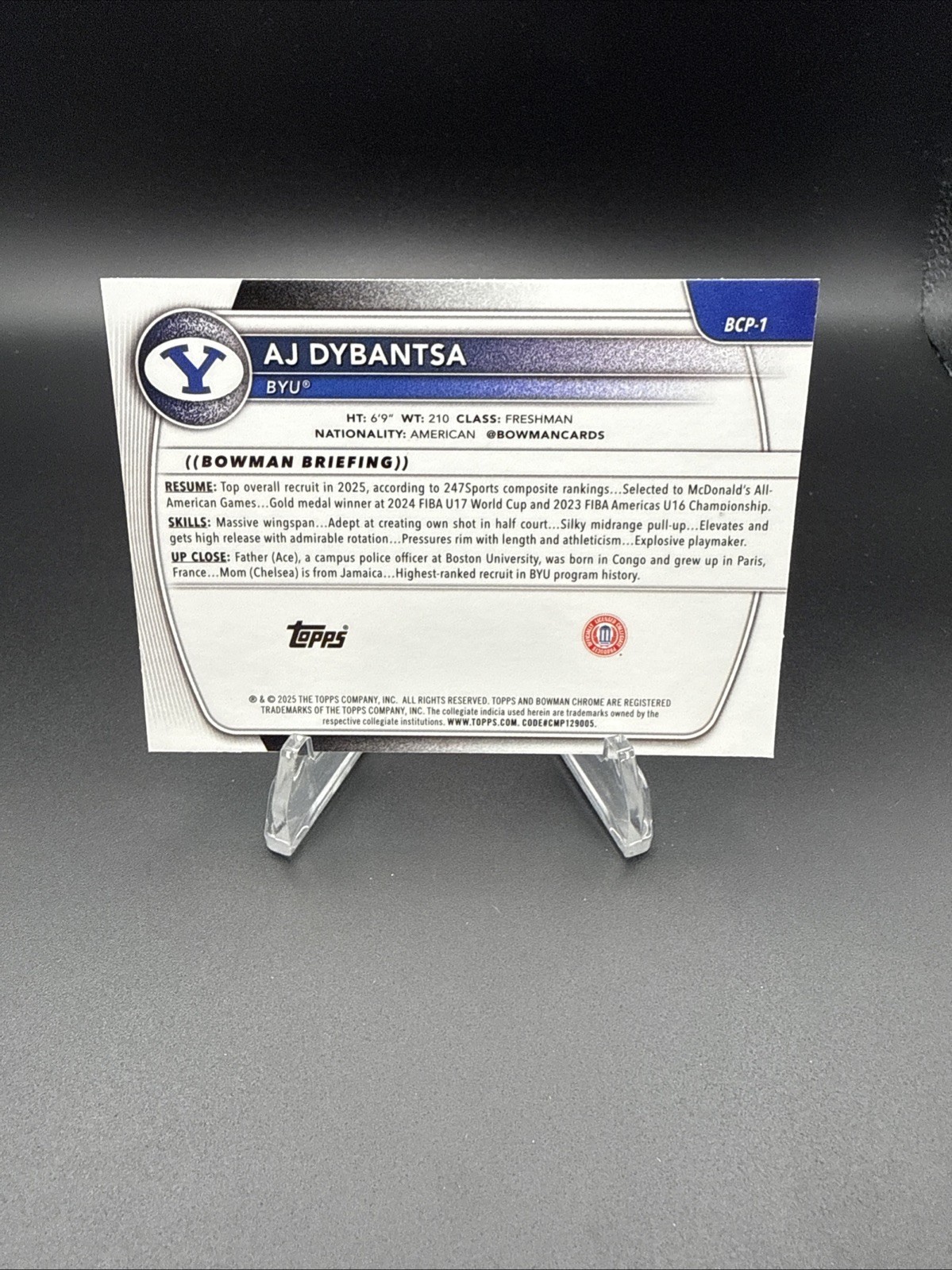 2025-26 Bowman Chrome Basketball #BCP-1 AJ DYBANTSA 1st Mojo Refractor 🔥 BYU