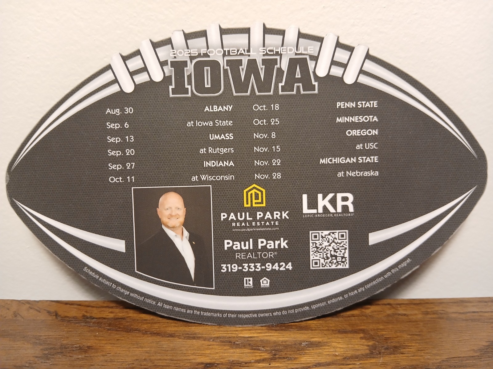 Iowa Hawkeyes Football 2025 Season Magnetic Schedule