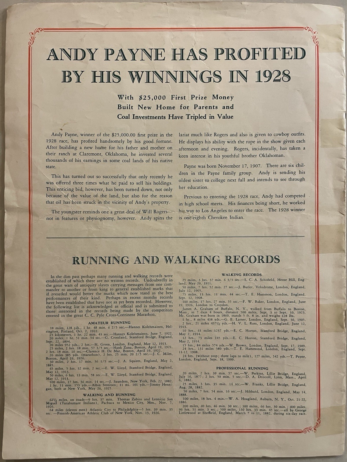 1929 C.C. Pyle’s Second Annual International Trans-Continental Foot Race Program