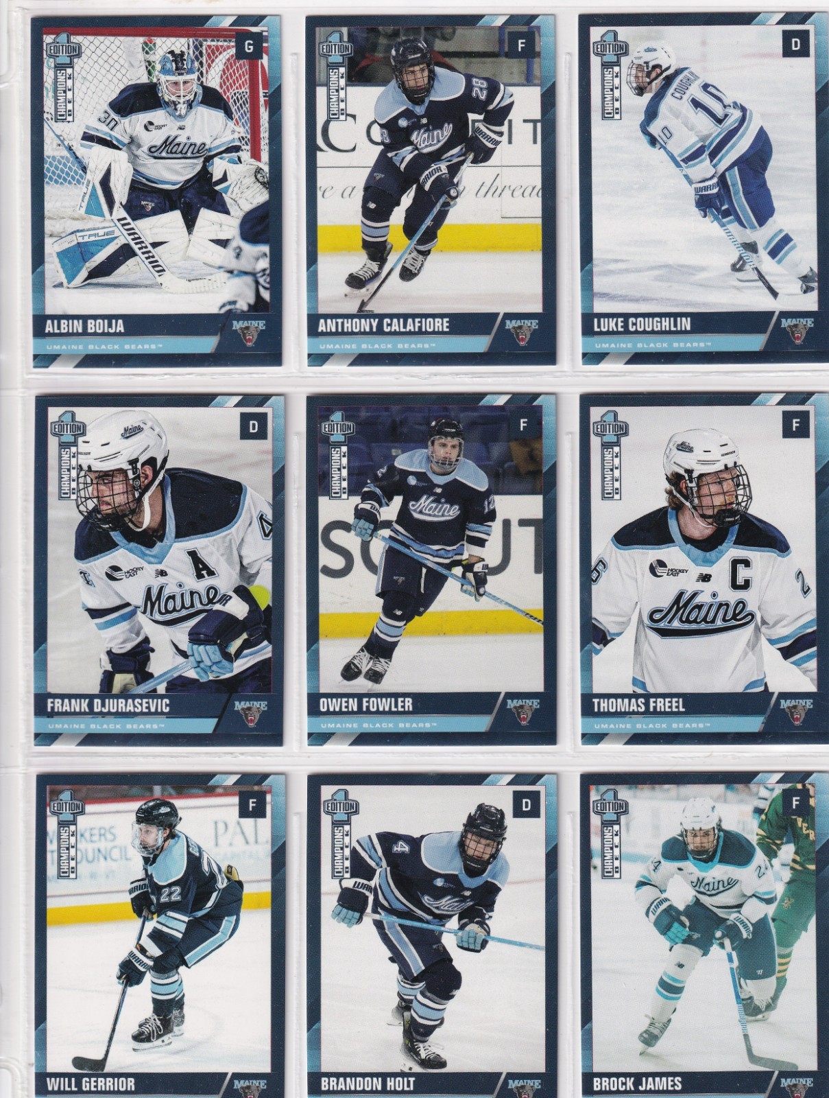2025-26 Maine Black Bears Men’s Hockey Champions Deck Pick A Card Nadeau Poirier