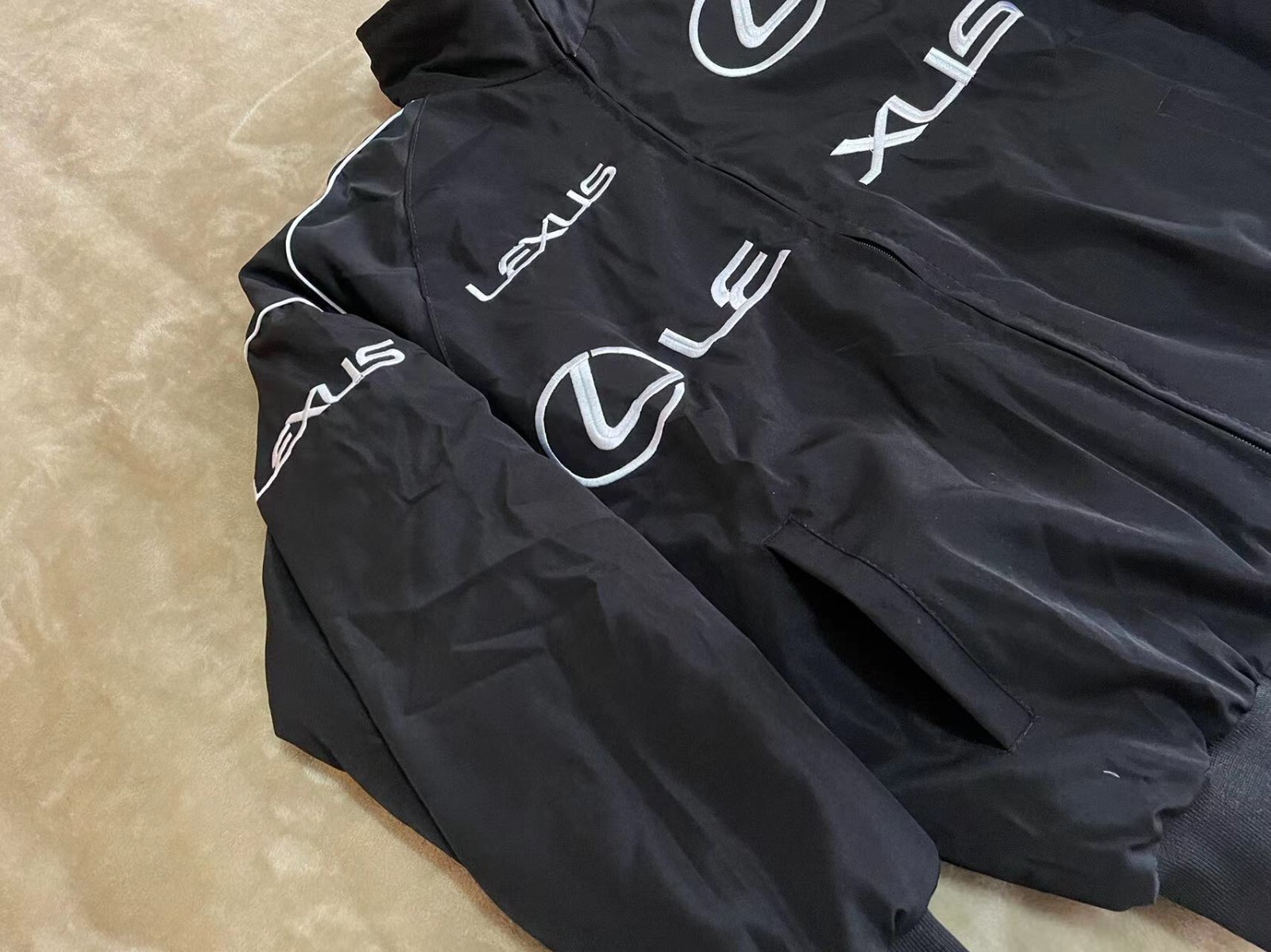 Unisex Adult Racing Black Jacket Embroidered Patches Cotton Padded Lexus M-2XL