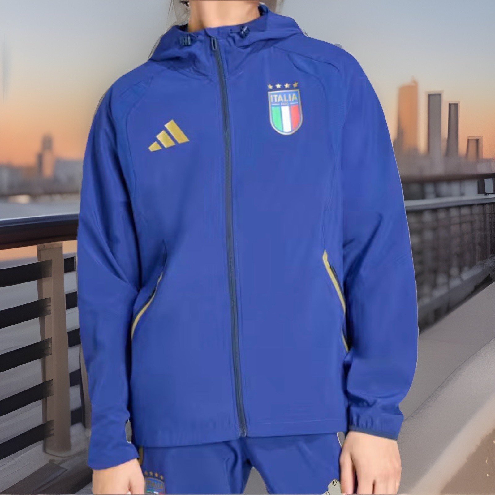 Adidas Italy National Team Men’s Tiro Travel Full Zip Windbreaker Blue Sz L New