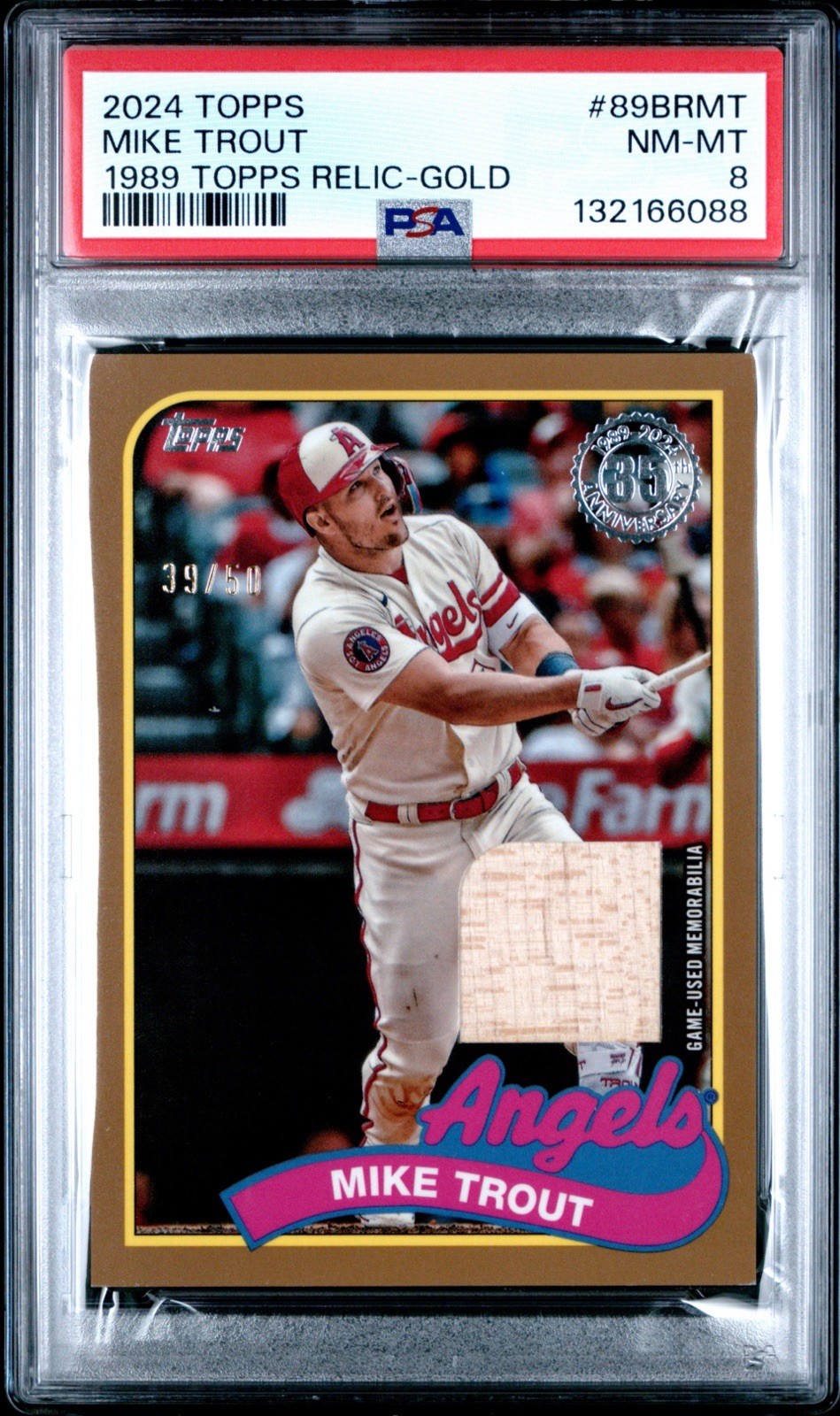 2024 Topps 1989 Topps Baseball Relics Mike Trout #89BR-MT Gold /50 PSA 8