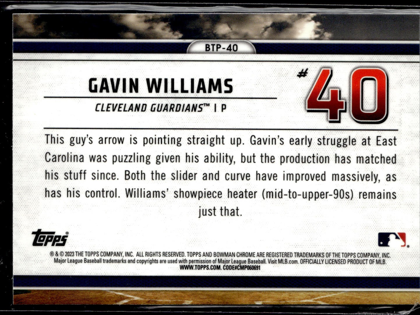 2023 Bowman Bowman Scouts Top 100 Refractor Gavin Williams #BTP-40