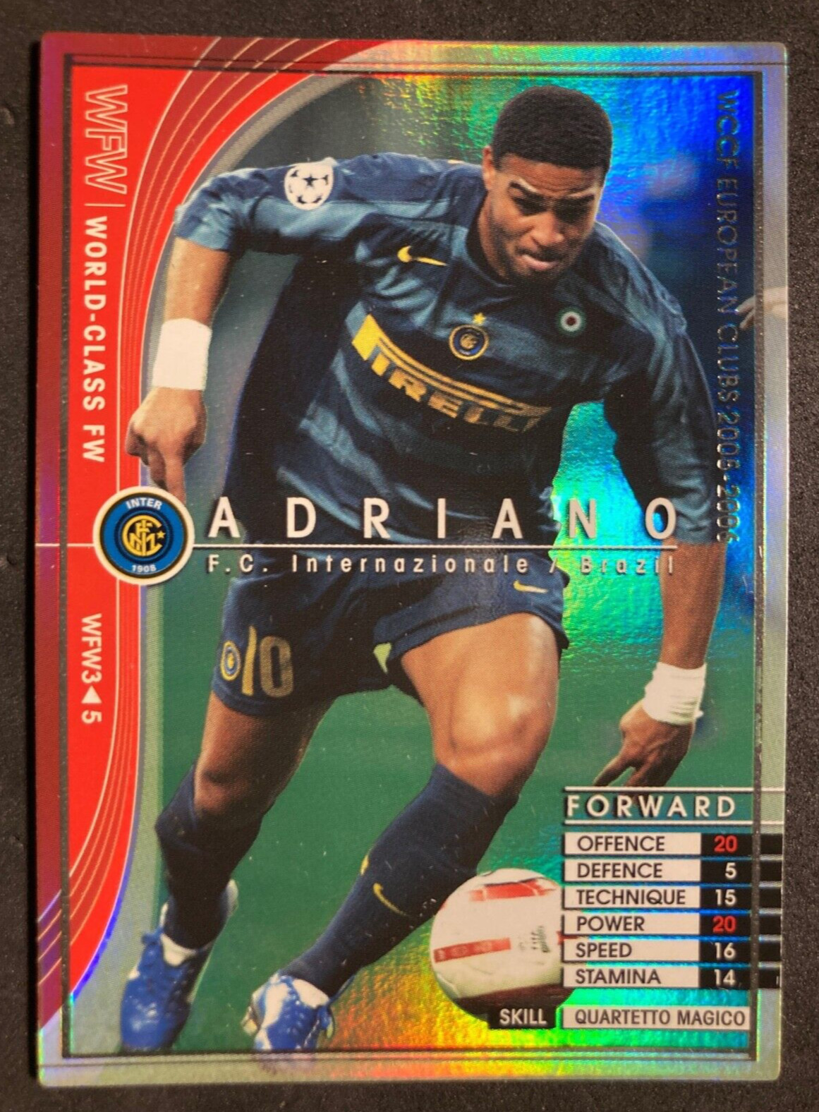 2005-06 Panini WCCF World Class FW Adriano Inter Milan refractor card Brazil