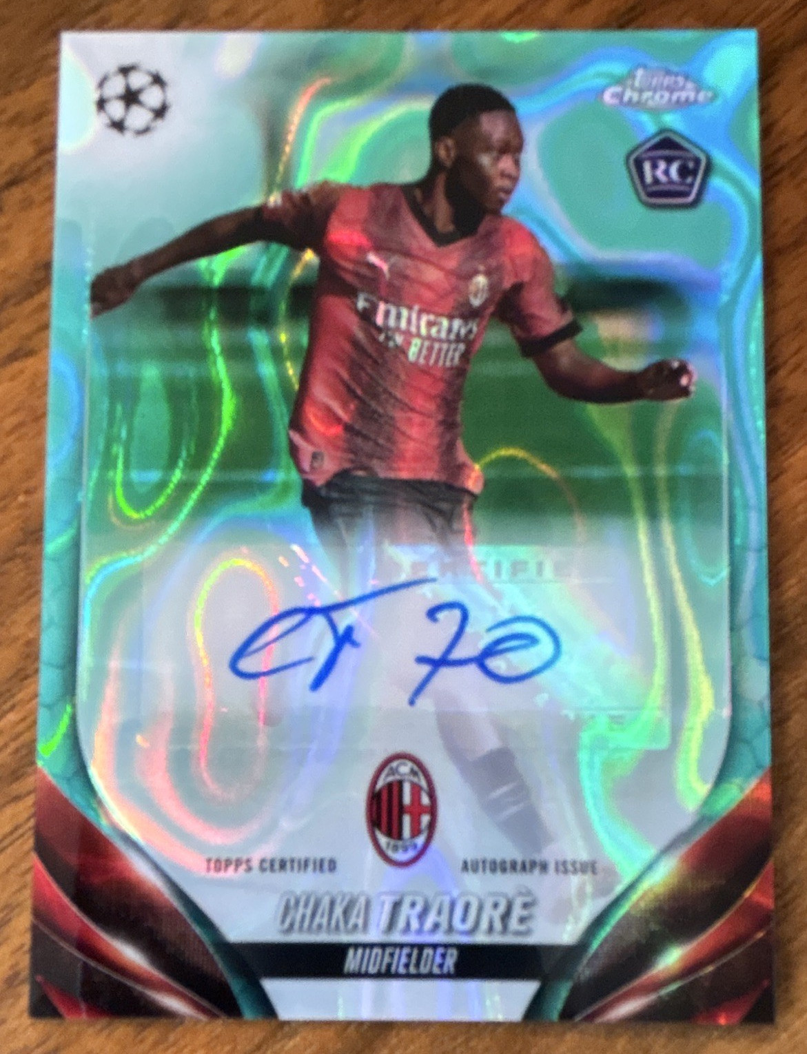 Topps 2023-24 Chrome UEFA Club Aqua Lava Chaka Traore AC Milan RC Auto CA-TR