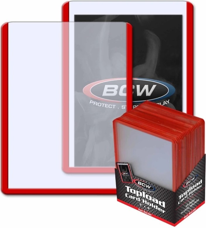 100 RED – Standard 3×4 BCW Topload – Card Holder / Toploader – 4 Packs of 25