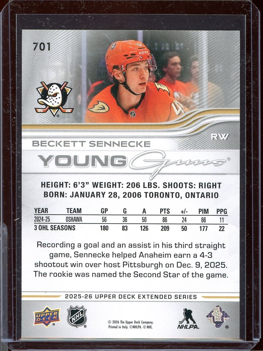 2025-26 Upper Deck Young Guns #701 Beckett Senneke RC