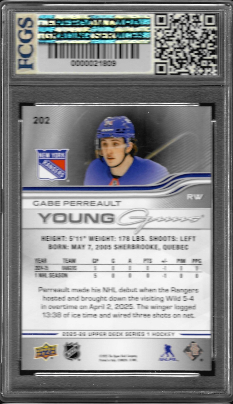 2025 Upper Deck Gabe Perreault Young Guns RC #202 Graded FCGS 10 GEM MINT