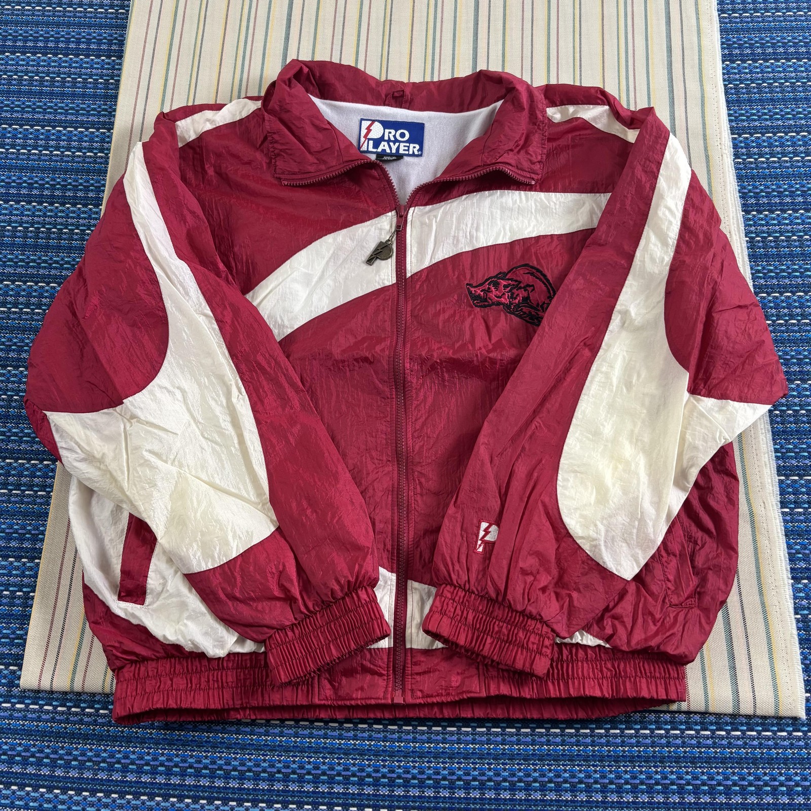 Vintage Arkansas Razorbacks Jacket Mens XL Red NCAA Football Pro Player Full Zip