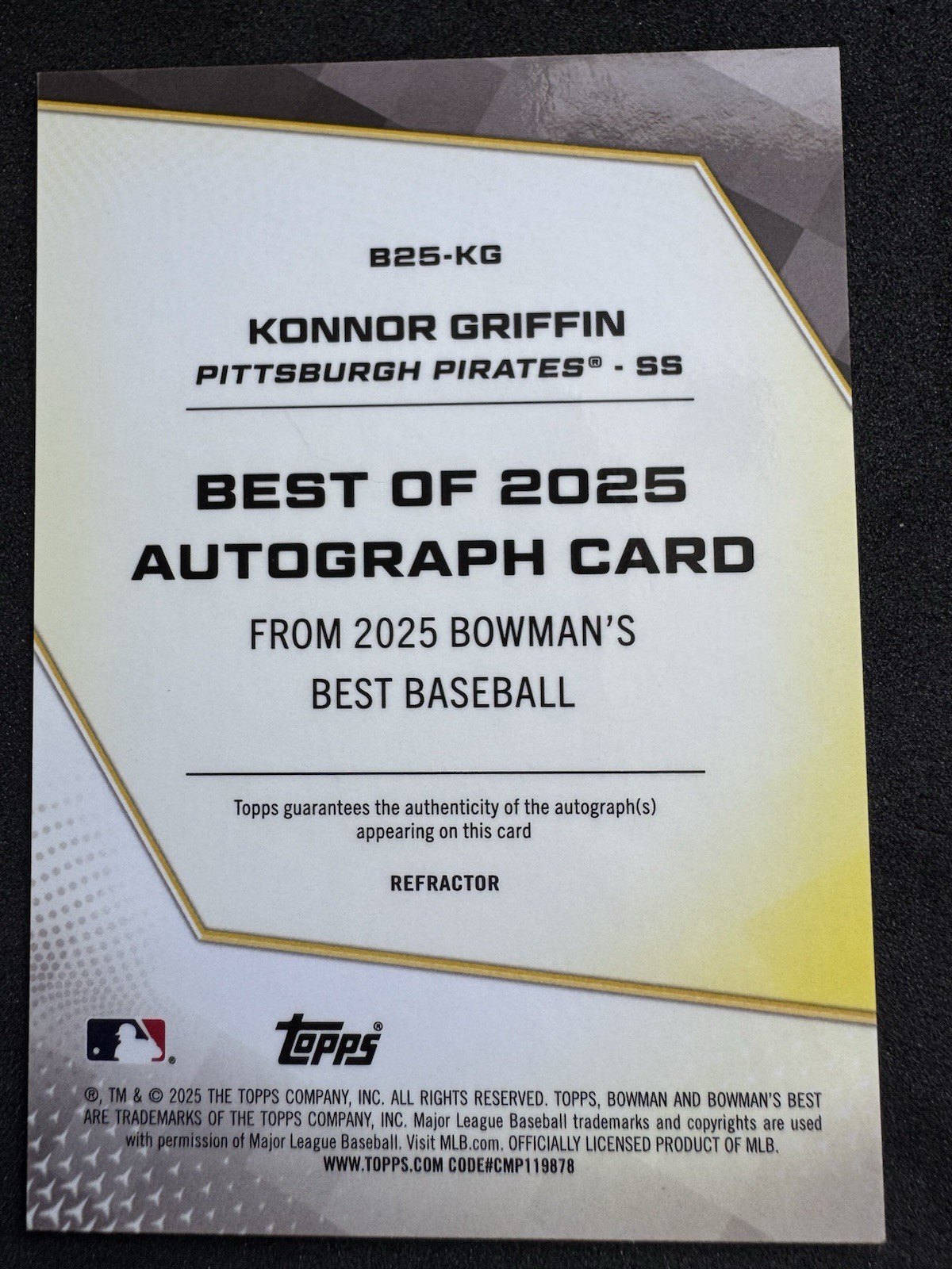 2025-26 Topps Bowman’s Best Konnor Griffin Pirates B25-KG Auto Refractor