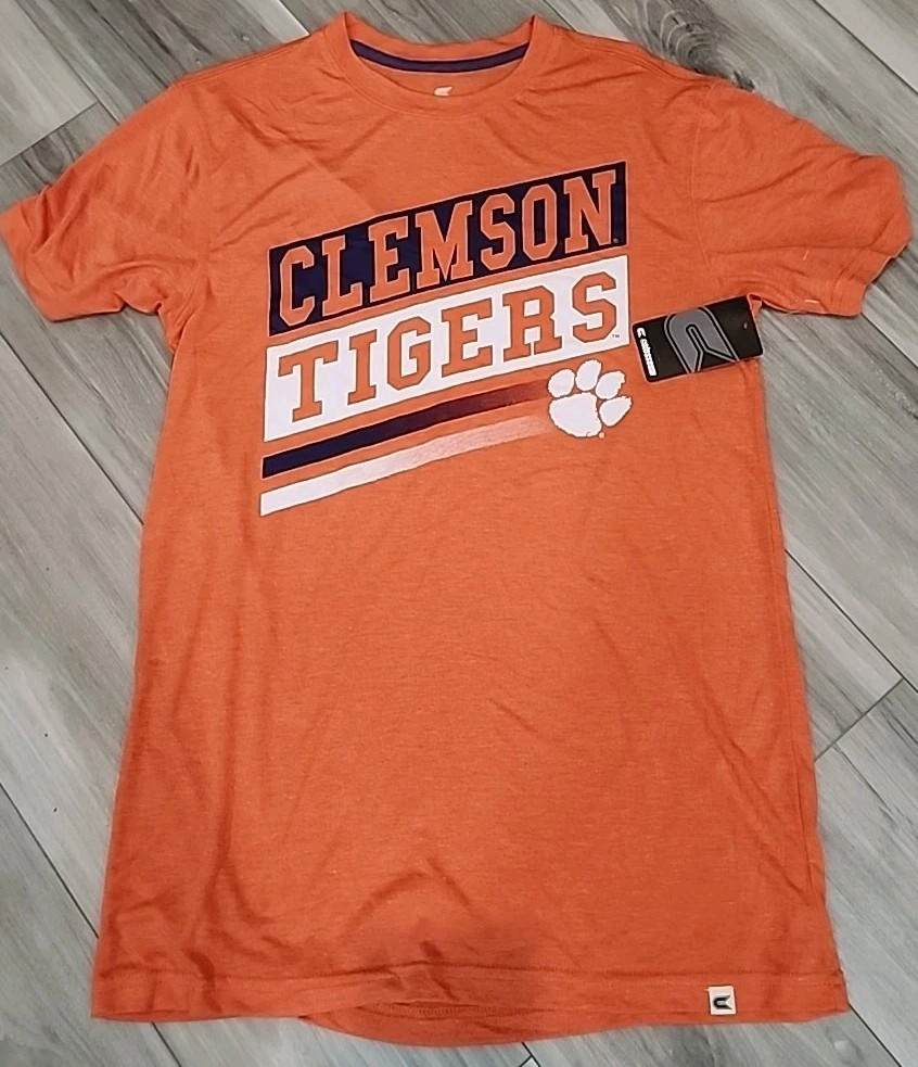 NEW Clemson Tigers T-Shirt Men’s L Orange Blue White Polyester Rayon Blend SS