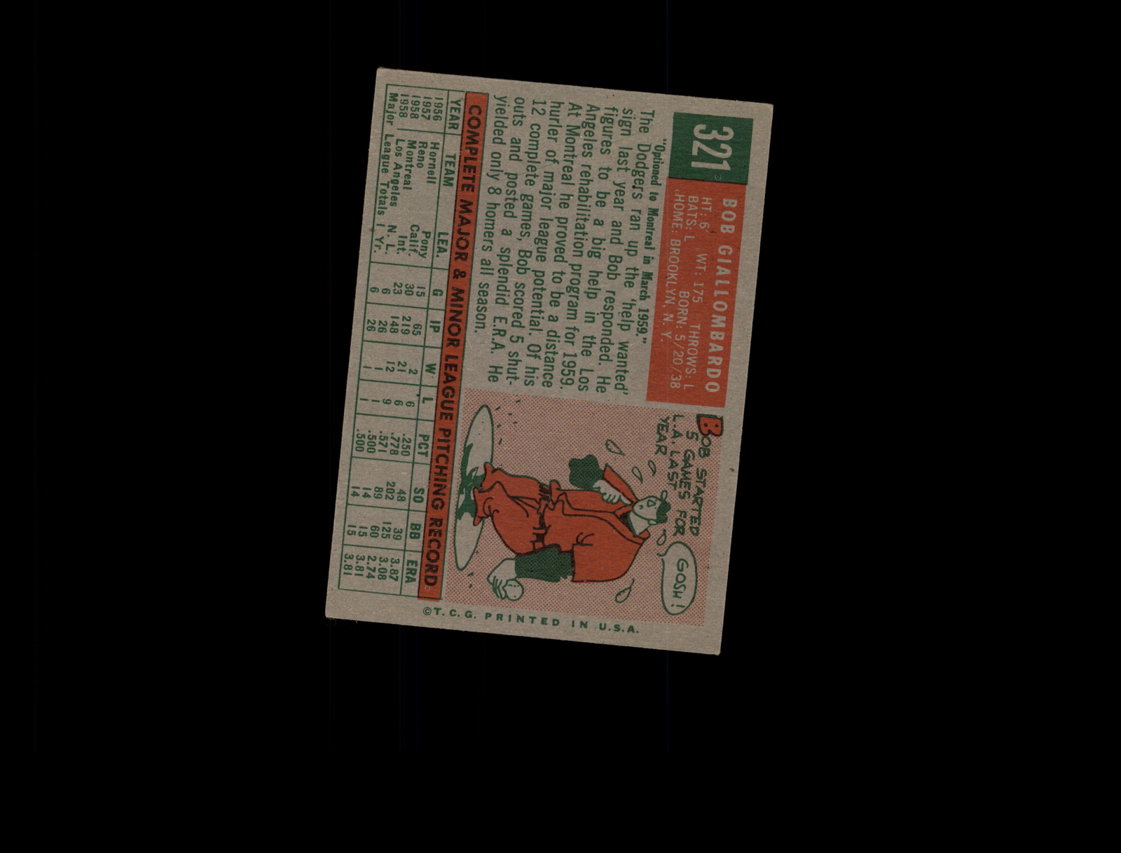 1959 Topps 321a Bob Giallombardo RC with Option Line VG-EX #D1,308411