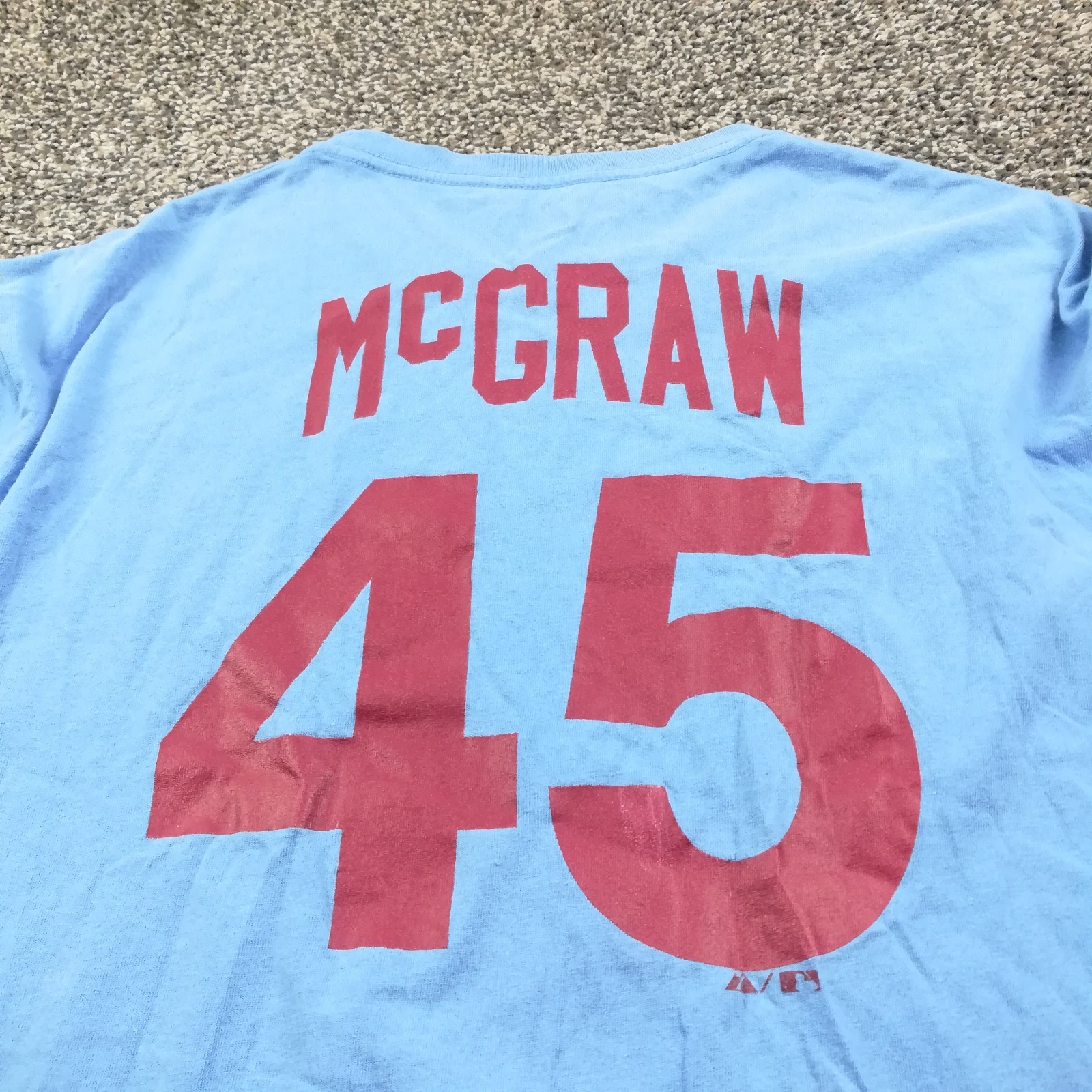 Tug McGraw Philadelphia Phillies T-Shirt Jersey Vintage Logo Majestic Mens XL