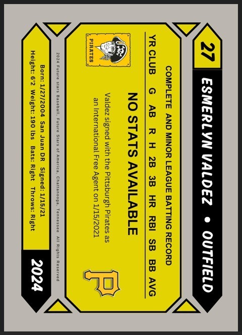 2025 Esmerlyn Valdez Future Stars Rookie Card Pittsburgh Pirates Prospect