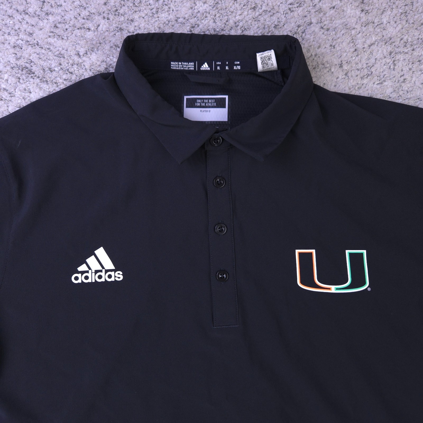 Miami Hurricanes Polo Shirt Mens XL Adidas Short Sleeve Neon Logo Golf Black