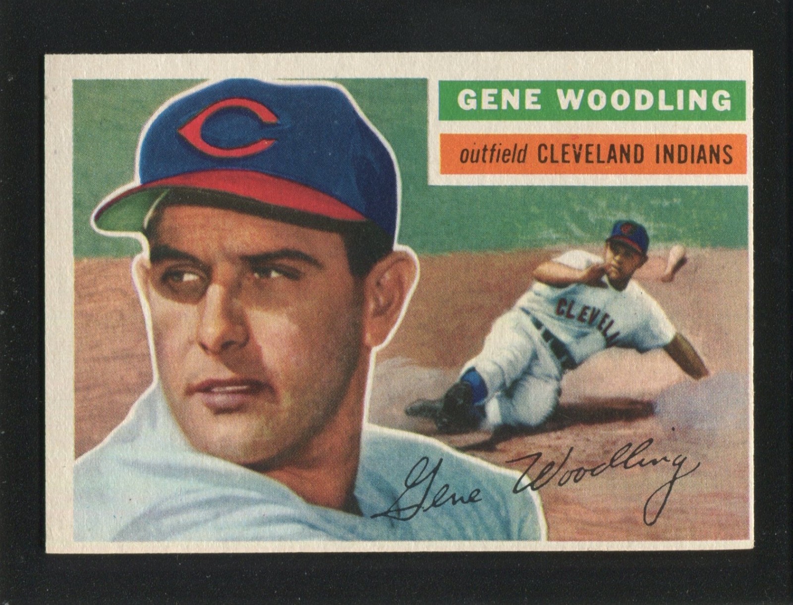 #163 GENE WOODLING, Indians (GB) – 1956 Topps: NM, o/c, pack fresh 251256e