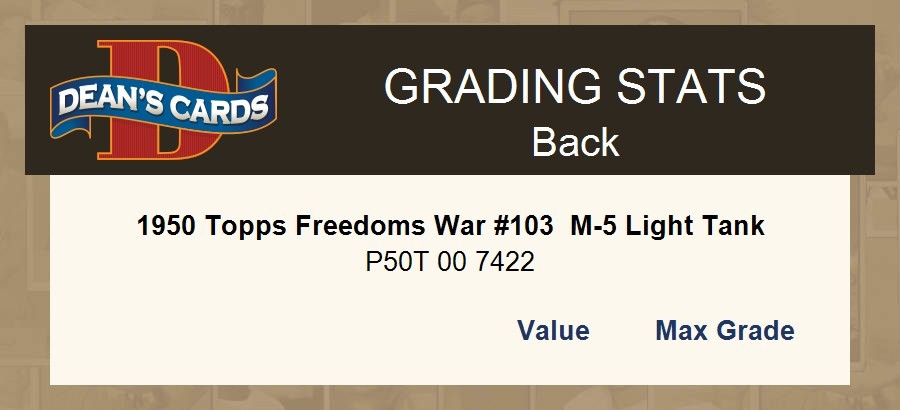 1950 Topps Freedoms War #103 M-5 Light Tank SHORT-PRINT / Die-Cut 1 – POOR