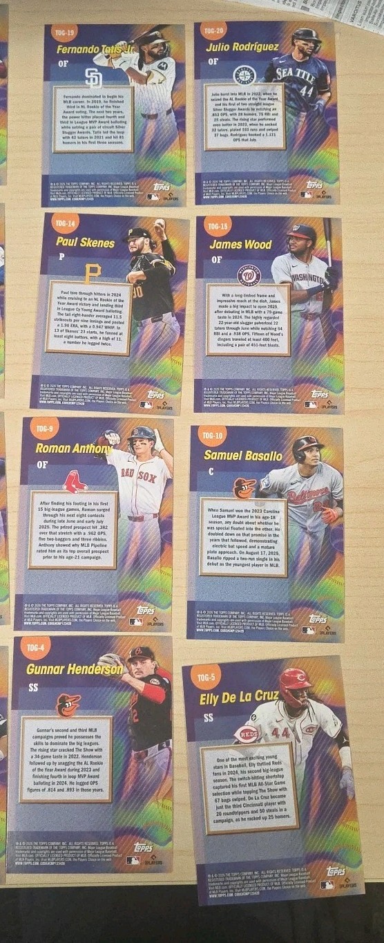 2026 MLB Topps Series 1 TITANS OF THE GAME COMPLETE 20 CARD SET TOG1-TOG20 NM