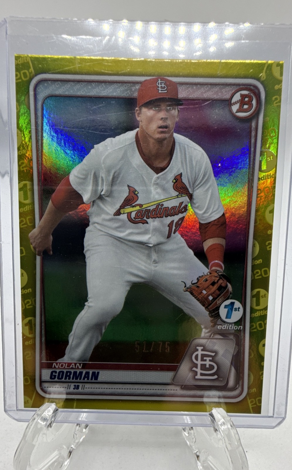2020 Bowman Draft 1st Edition – Nolan Gorman #BD-194 Yellow Foil /75 (RC)