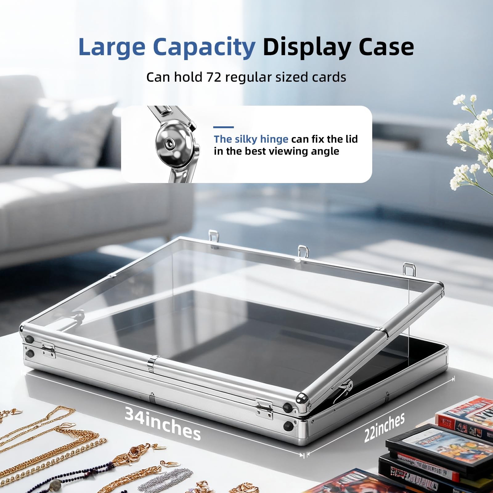 Large Portable Card Show Display Case 34″x22″ Aluminum Lockable Acrylic Side