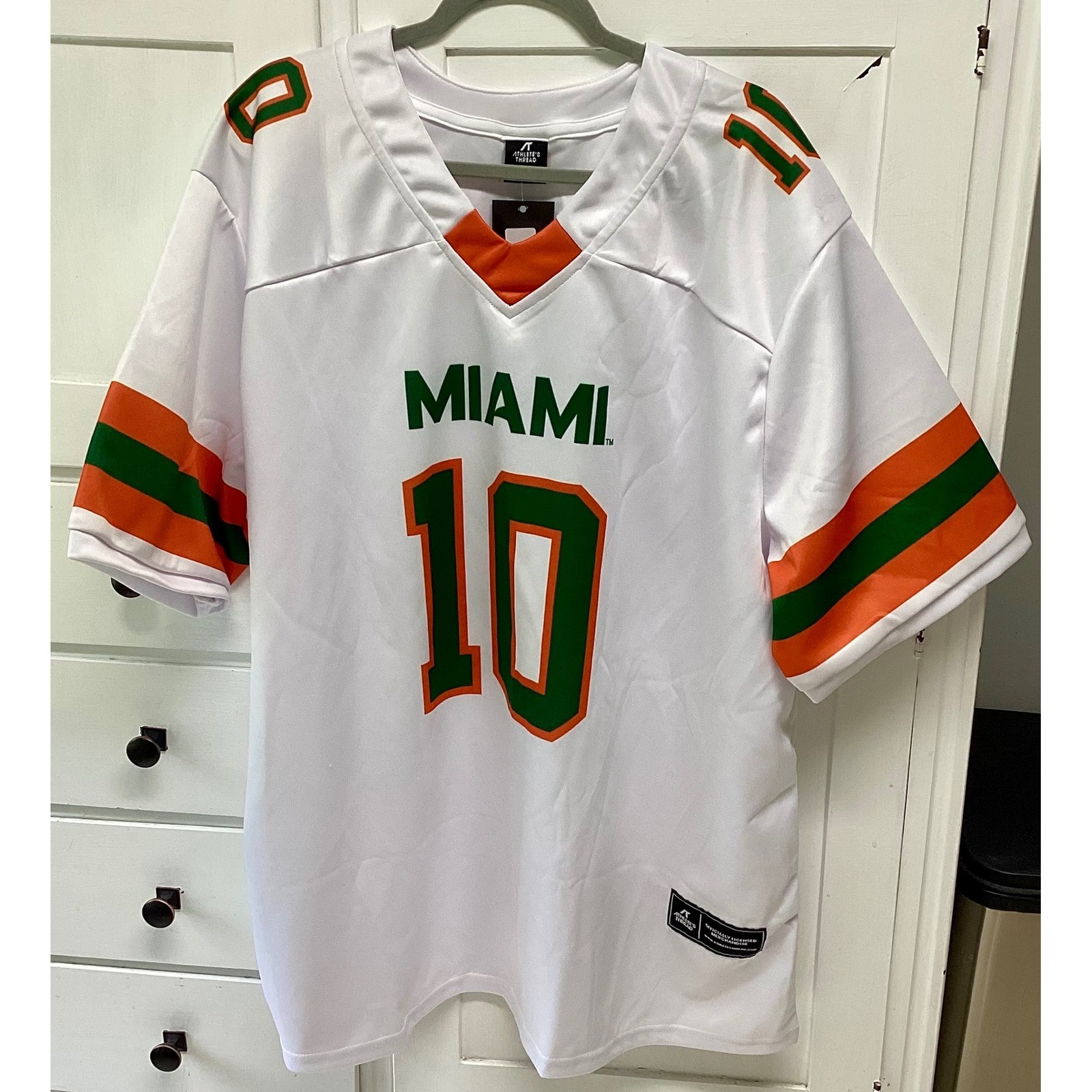 Athlete’s Thread Miami Hurricanes Toney 10 Football Jersey White 3XL New