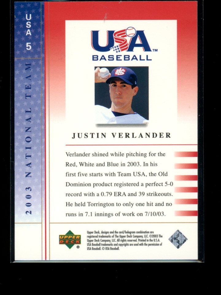 Justin Verlander – 2003 USA National Team Rookie RC – GOAT