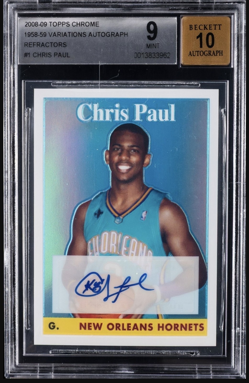 2008-09 Topps Chrome 58′ Variations Chris Paul Autograph Refractor #/20 BGS 9/10