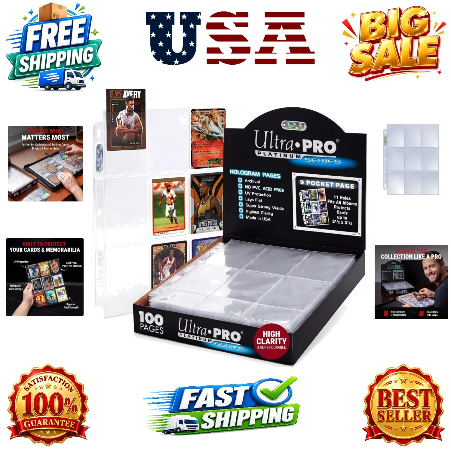 Trading Card Sleeves – 9 Pocket Card Sleeves for Binder – Platinum Series Pag…